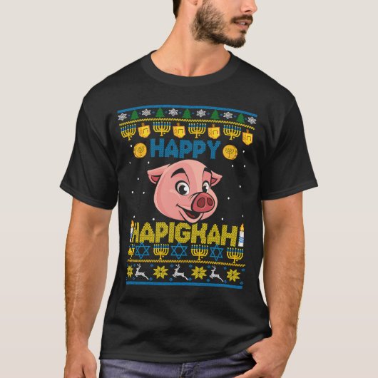 ハッピーハピッおもしろいカピグ農家セーターHanukkah C Tシャツ (正面)