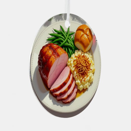 ハッピーハムディナーパーソナライズされたクリスマス メタルオーナメント (正面右)