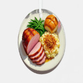 ハッピーハムディナーパーソナライズされたクリスマス メタルオーナメント (正面左)