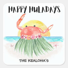 ハッピーハルアデイズ カニのトロピカルビーチクリスマス スクエアシール