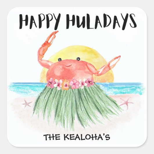 ハッピーハルダイズカニトロピカルビーチクリスマス スクエアシール (正面)