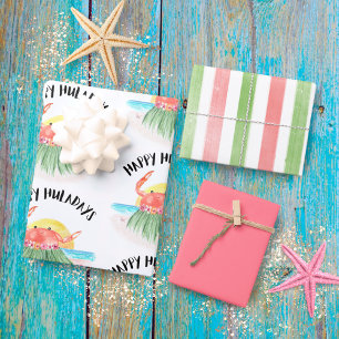 ハッピーハルダイズカニハワイアントロピカルクリスマス ラッピングペーパーシート