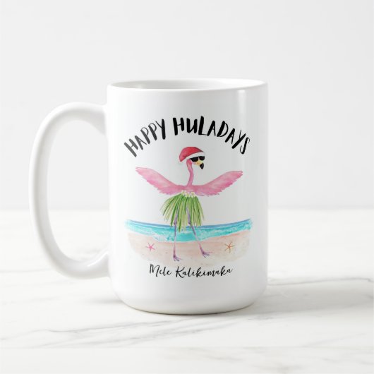 ハッピーハルダイズフラミンゴサンタビーチクリスマス コーヒーマグカップ (左)