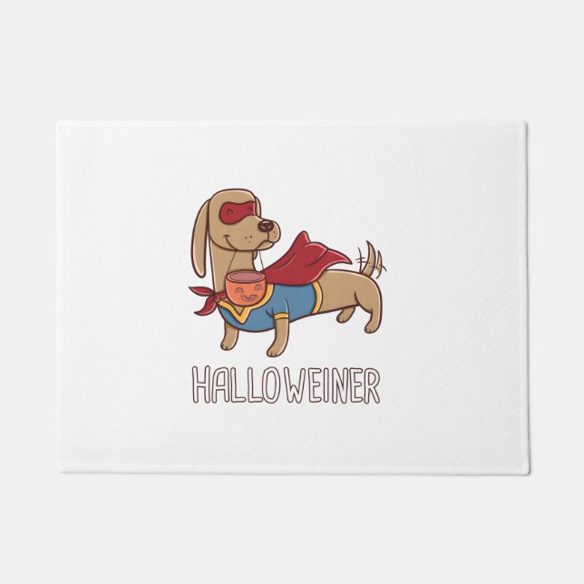 ハッピーハロウィナーダックスシュントソーセージウィーナードッグハル ドアマット (正面)