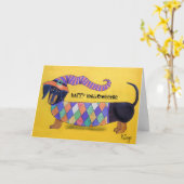 ハッピーハロウィニー – 面白いハロウィーンダックスシュント カード (黄色い花)