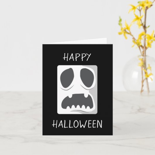 ハッピーハロウィンおばけ顔 カード (黄色い花)
