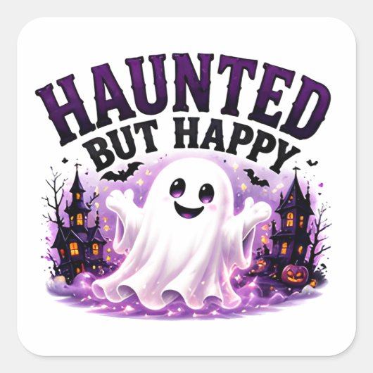 🎃 ハッピーハロウィンお化けのイラスト 👻 スクエアシール (正面)