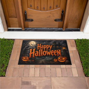 ハッピーハロウィンお化け屋敷玄関マット ドアマット