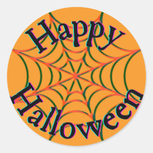 ハッピーハロウィンのスパイダーウェブ ラウンドシール