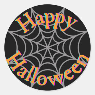 ハッピーハロウィンのスパイダーウェブ ラウンドシール