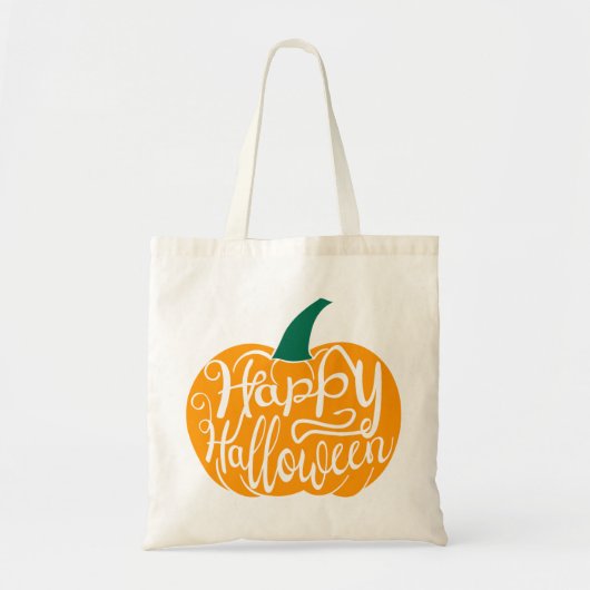 ハッピーハロウィンの文字を彫ったかぼちゃ トートバッグ (正面)