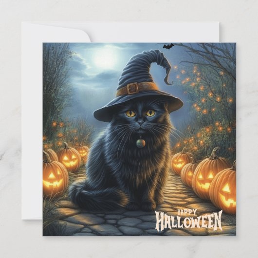 ハッピーハロウィンの黒猫とカボチャ シーズンカード (正面)