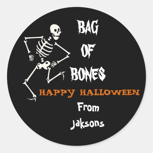 ハッピーハロウィンゴースト・骨袋パーソナライズ ラウンドシール (正面)