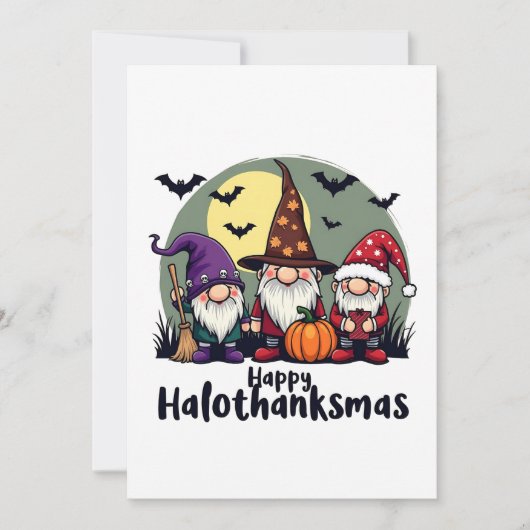 ハッピーハロウィンサンクスマス クリスマス ハロウィーン ノーム 招待状 (正面)