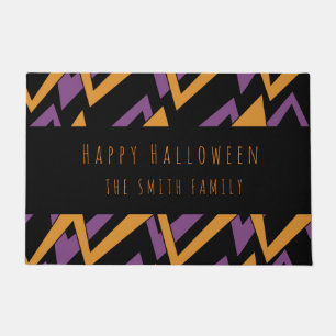 ハッピーハロウィンジグザグパターンネームドアマット ドアマット