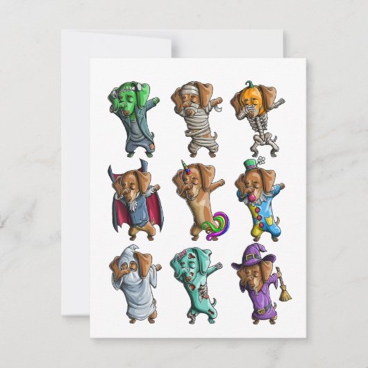 ハッピーハロウィンダックスフンドミューミードキシー犬ハロウィン 招待状 (正面)