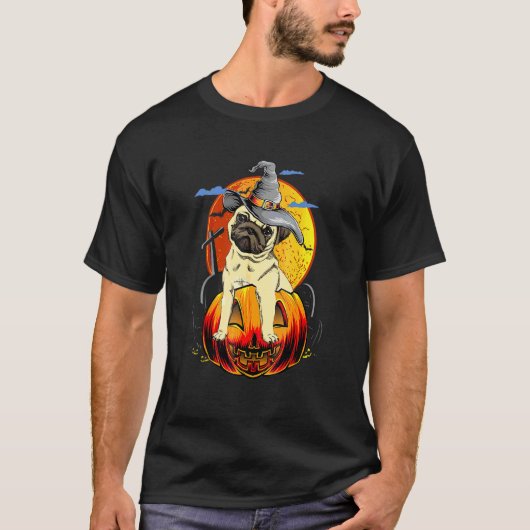 ハッピーハロウィンパグ犬ハロウィン Tシャツ (正面)