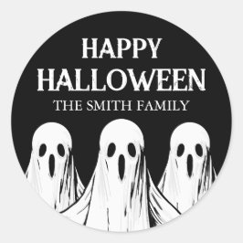 ハッピーハロウィンパーティー 黒と白の幽霊 ラウンドシール