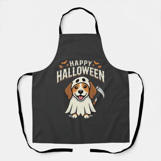 ハッピーハロウィンビーグル犬デザイン１ エプロン (正面)