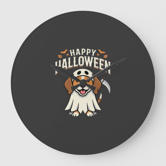 ハッピーハロウィンビーグル犬デザイン1 ラージ壁時計 (正面)