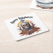 ハッピーハロウィンヘッドストーンとスケルトン スクエアペーパーコースター (アングル)