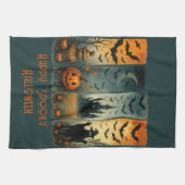 ハッピーハロウィン不気味カボチャかかしこうもり キッチンタオル (横)