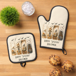 ハッピーハロウィン不気味パンプキンスカカカロー幽霊 鍋つかみ&鍋敷きセット