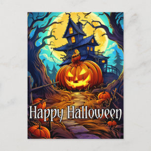 ハッピーハロウィン かわいいお化け屋敷 ポストカード