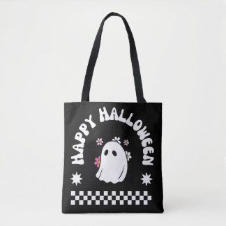 ハッピーハロウィン かわいいお化け | かわいい花の幽霊 トートバッグ