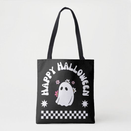 ハッピーハロウィン かわいいお化け | かわいい花の幽霊 トートバッグ (正面)