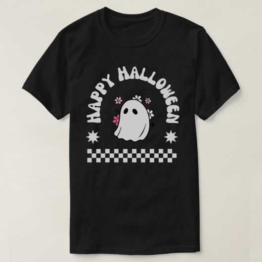 ハッピーハロウィン かわいいお化け | かわいい花の幽霊 Tシャツ (デザイン正面)