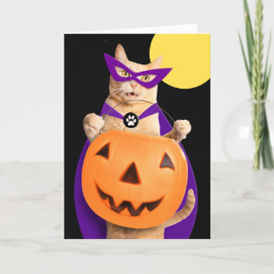 ハッピーハロウィン かわいいオレンジタビー ギャザー猫 シーズンカード
