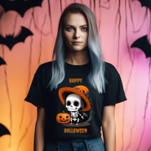 ハッピーハロウィン かわいいスイーツ系スケルトンとパンプキン