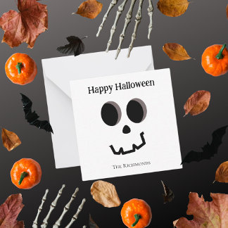 ハッピーハロウィン かわいいスケルトンの顔のあいさつ ノートカード