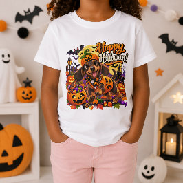 ハッピーハロウィン かわいいダックスフント カボチャのコスチューム Tシャツ