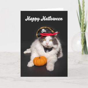 ハッピーハロウィン かわいい猫の海賊コスプレ ユーモア シーズンカード
