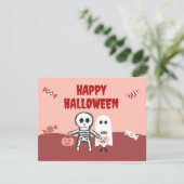 ハッピーハロウィン かわいい骸骨と幽霊のキャンディー シーズンカード (スタンド正面)