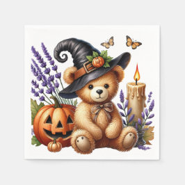 ハッピーハロウィン かわいい魔法使いのクマ スタンダードカクテルナプキン