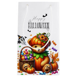 ハッピーハロウィン かわいい魔法使いのクマ スモールペーパーバッグ