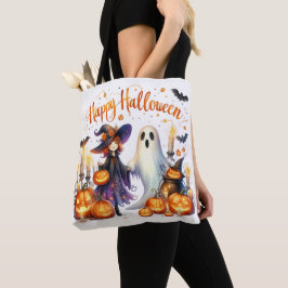 ハッピーハロウィン かわいい魔法使いのクマ トートバッグ