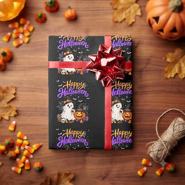 ハッピーハロウィン かわいい おばけ パンプキン スプーキー ラッピングペーパー