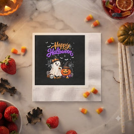 ハッピーハロウィン かわいい おばけ パンプキン スプーキー 縁ありカクテルナプキン