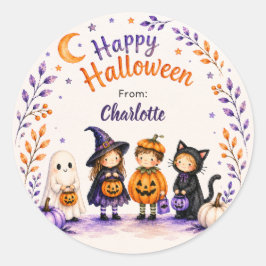 ハッピーハロウィン かわいい おもしろ ガイコツ パーソナライズド ラウンドシール