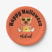 ハッピーハロウィン くま かぼちゃ 名前入れ  ペーパープレート (正面)
