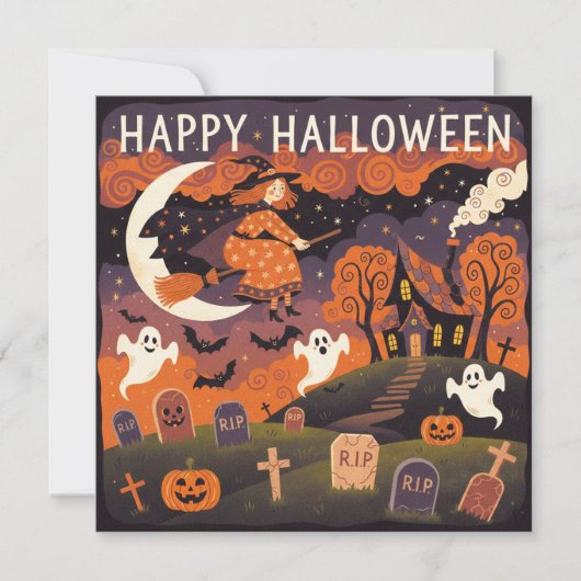 ハッピーハロウィン ほうきに乗る空想の魔女 シーズンカード (正面)