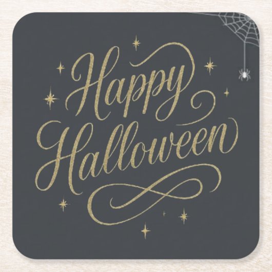 ハッピーハロウィン ウェブ スクエアペーパーコースター (正面)