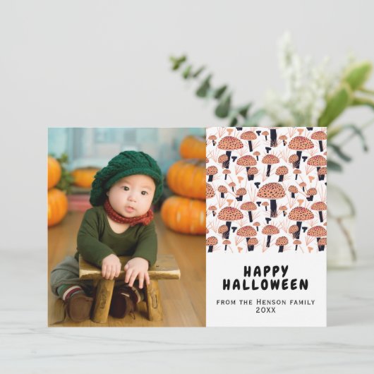 ハッピーハロウィン オレンジキノコ 秋 フォト シーズンカード (スタンド正面)