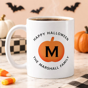 ハッピーハロウィン オレンジ色のかぼちゃイニシャルカスタムデザイン コーヒーマグカップ