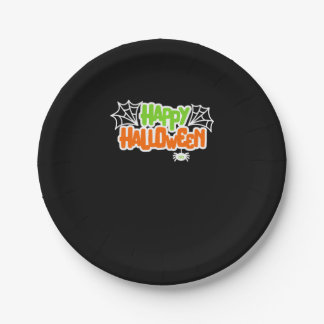 ハッピーハロウィン カラフル かわいい クモの巣 ペーパープレート
