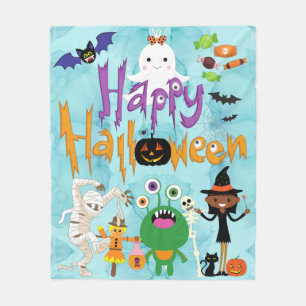 ハッピーハロウィン キッズ かわいい 不気味な 水彩 フリースブランケット